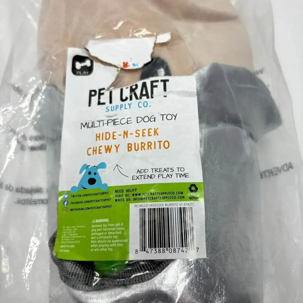 Pet Craft Supply Hide N Seek Plush Dog Toys Squeaky Crinkle Chewy Burrito